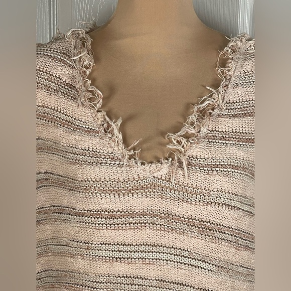 FREE PEOPLE SPELLS TROUBLE BROWN & BEIGE DISTRESSED RAW SWEATER - Picture 7 of 12